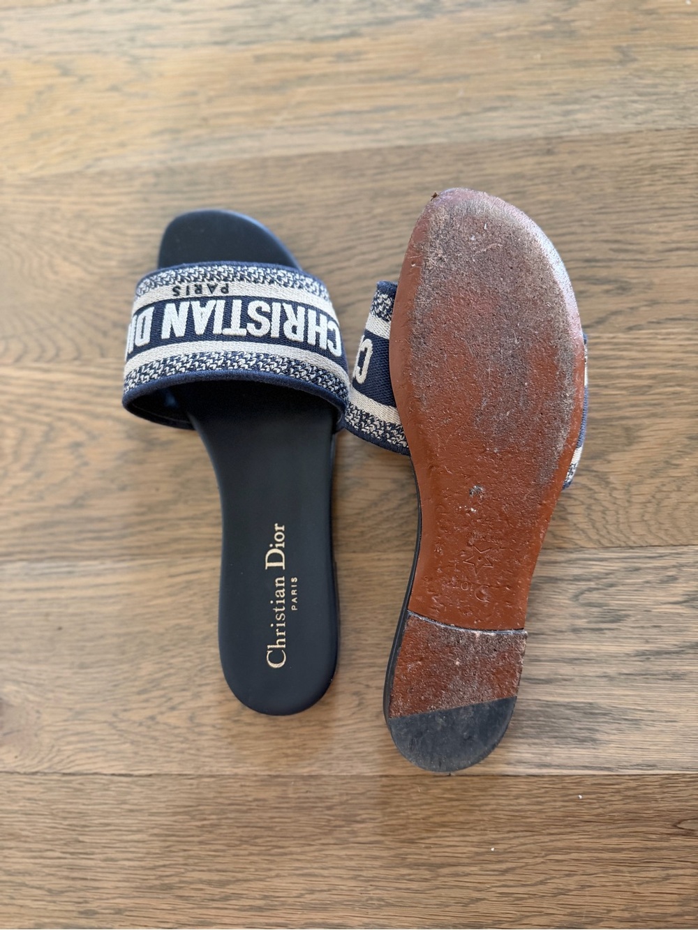 Dior Navy and White Logo Slide Mules